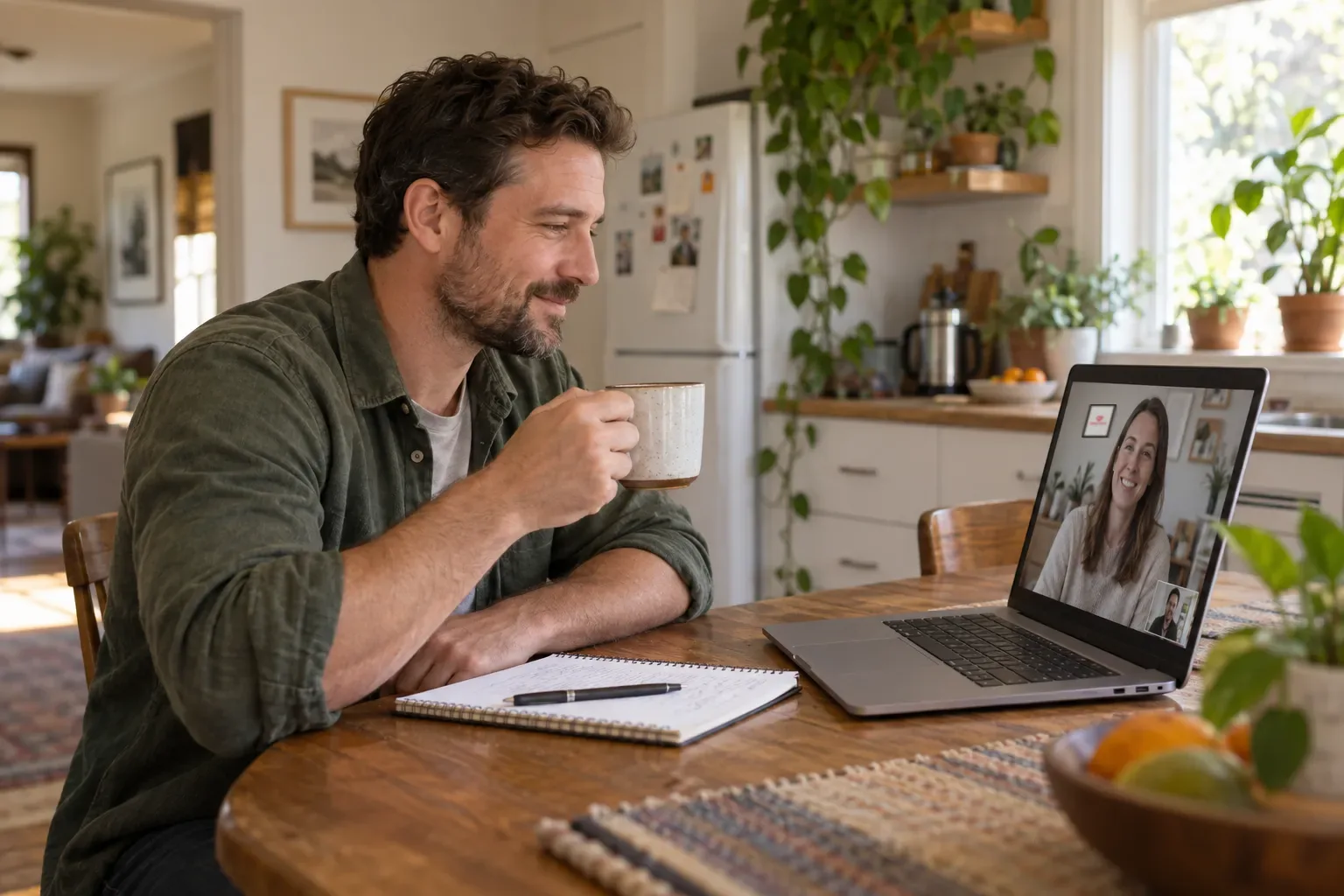A patient speaking with a care provider from home
