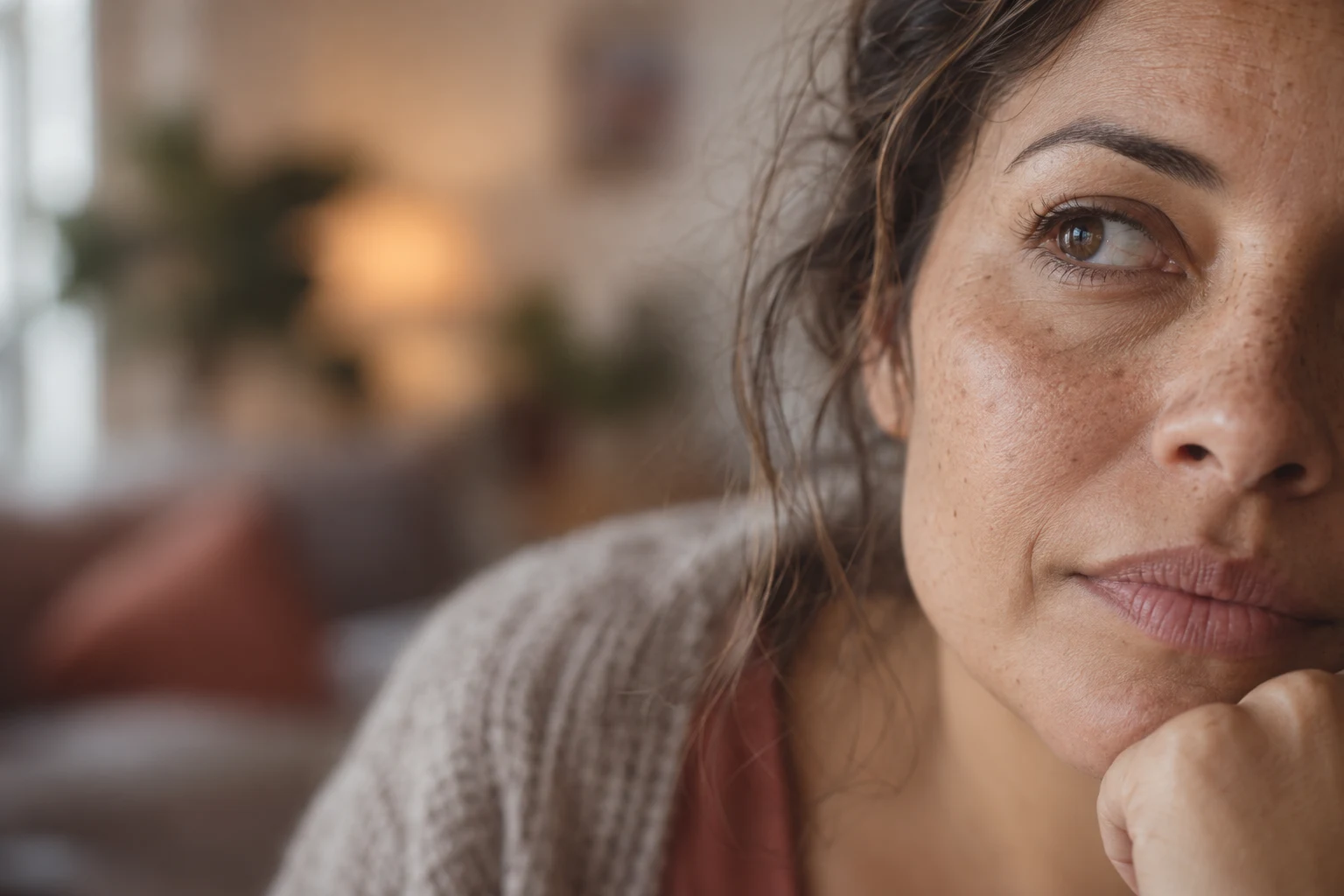 A patient in a thoughtful moment at home