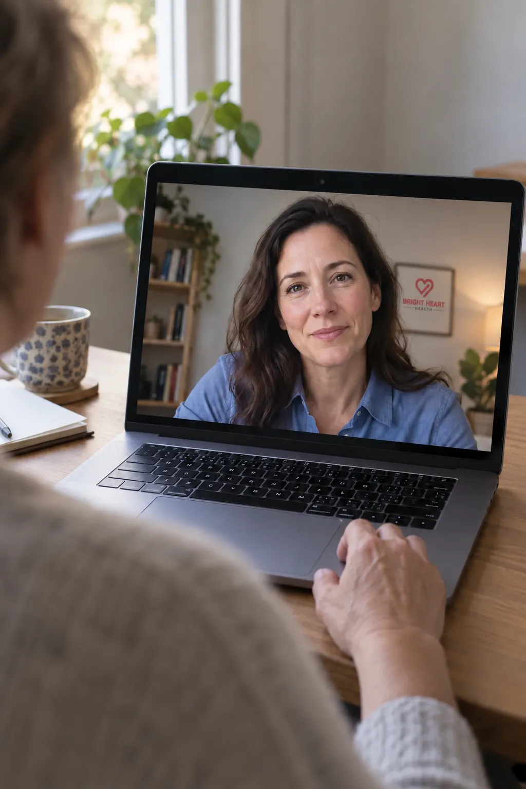 A patient meeting with a clinician through a laptop video session